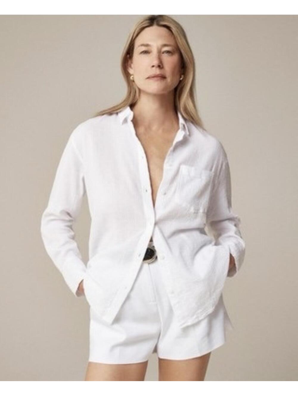 J.CREW NWOT Women’s Cotton Garçon Classic Double-Gauze Shirt In White-Size 6